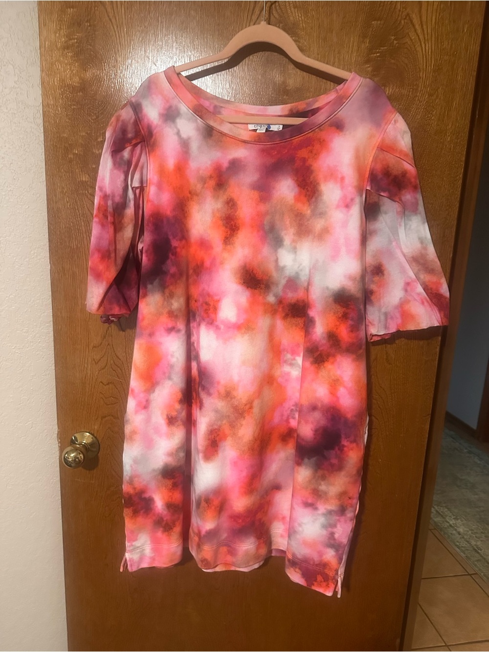 Chico's Pink Orange Multi Tie-Dye Short Sleeve Dress